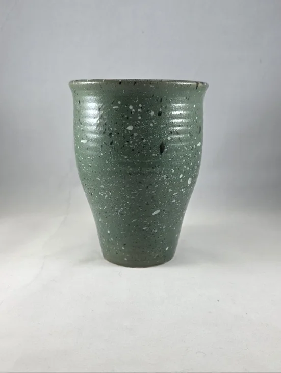 Handcrafted Speckled Green Ceramic Vase/Vessel - Picture 2 of 5
